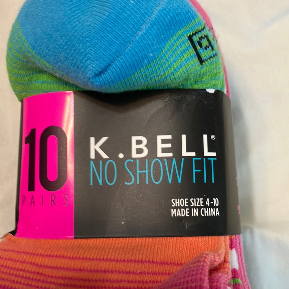 K. Bell 10 pack no show fit multi colour socks pack